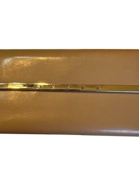 GUESS Tan Patent Clutch with Gold Trim